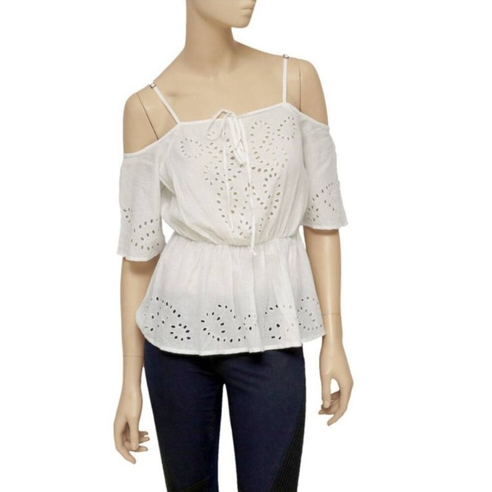 Guess White Eyelet Peplum Boho Blouse Y2K Small